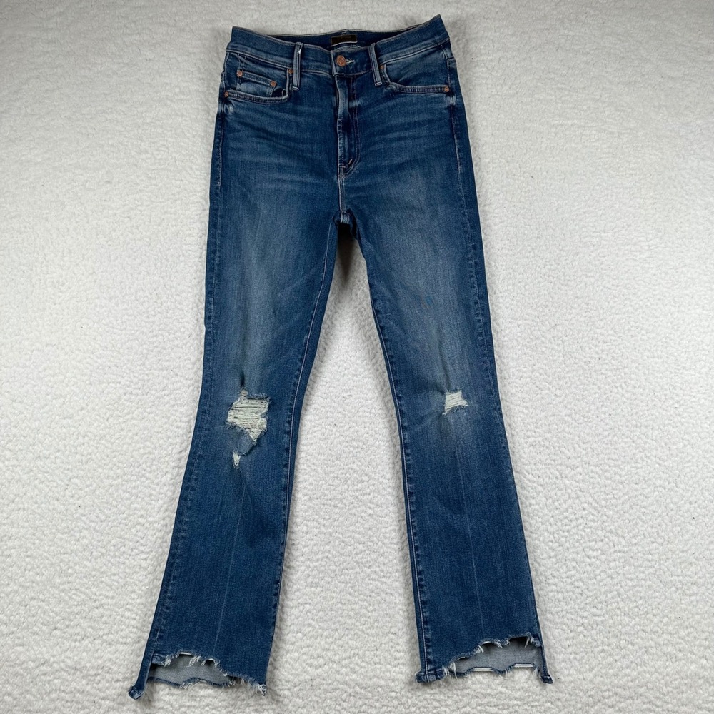 Mother The Insider Crop Step Chew Jeans 26x27 Blue Dancing On Coals Distressed